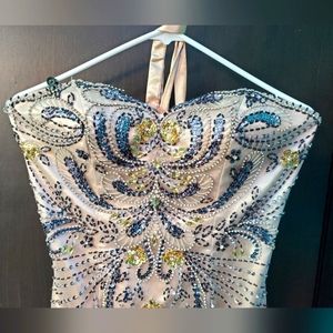 Formal strapless Gold beaded strapless elegant prom wedding dress burner corset